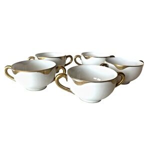 O & E G Royal Austria Cream Soup Bowls Set of 5‎ White Gold Porcelain Antique